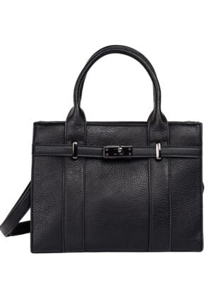 Fincen Noir Luxe Classic Black Leather Tote Bag